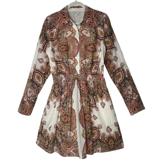 Cleobella Dress Women's Large Foulard Paisley Long Sleeve Elastic Back Button Up - Picture 2 of 12